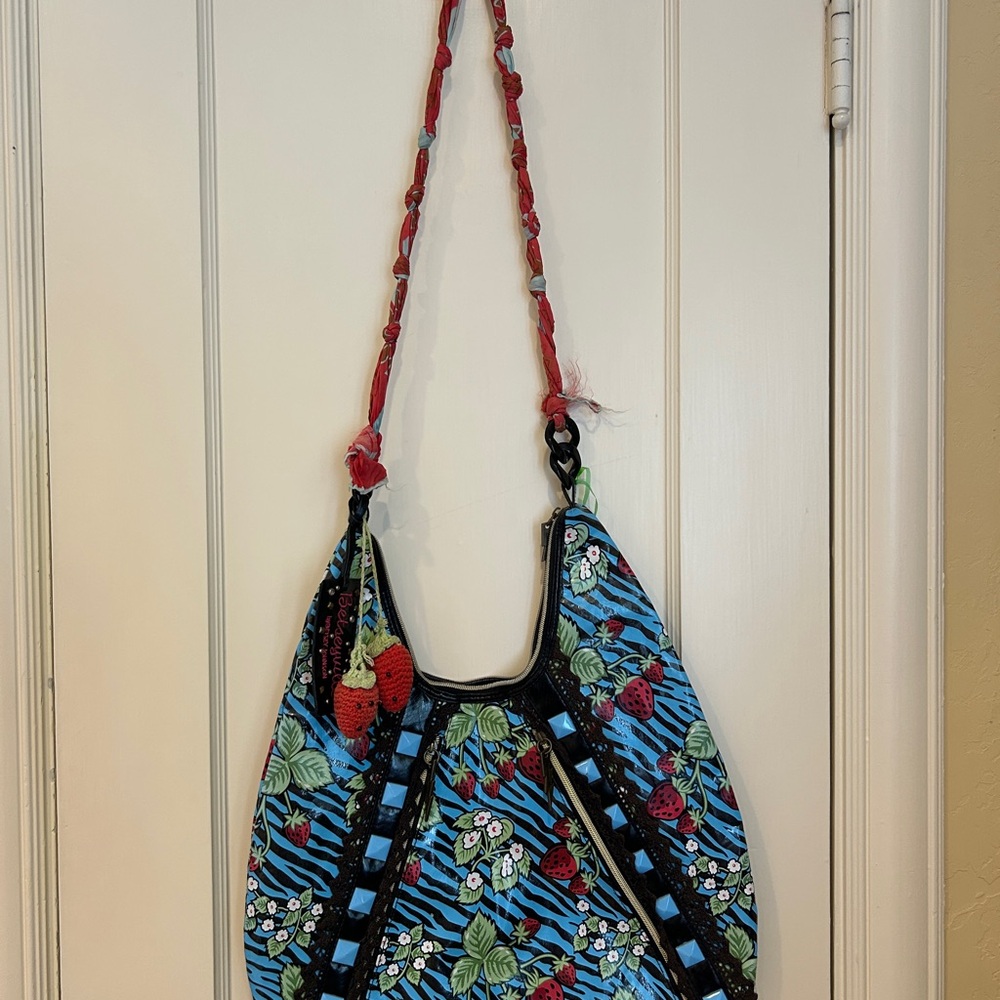 Betsey Johnson Blue and Black Floral Hobo Bag